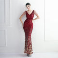 19279# Sequin Order Beaded Socialite Party Style Split Long Short Sleeve Sequin Fishtail Dress