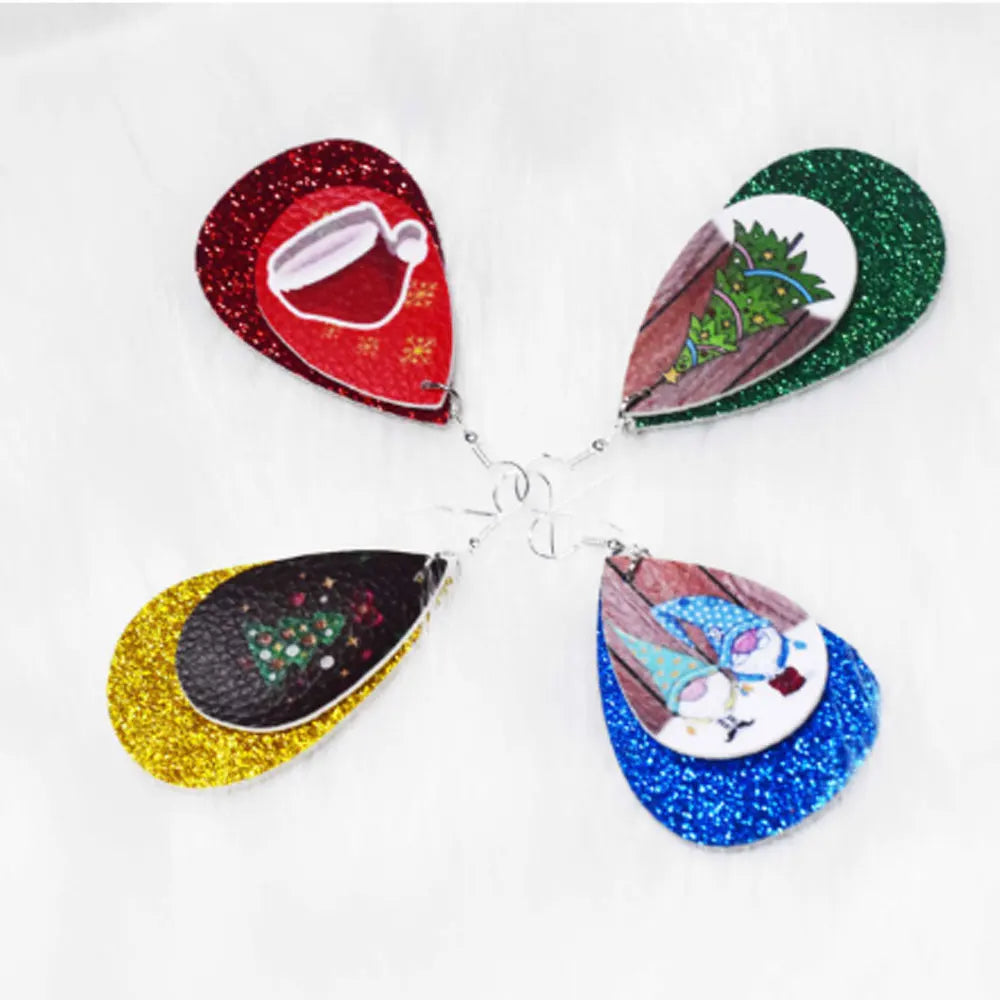 Fashion Women Pu Leather Christmas Holiday Accessories Tree Earrings Teardrop Jewelry Manufacturer Supplier China