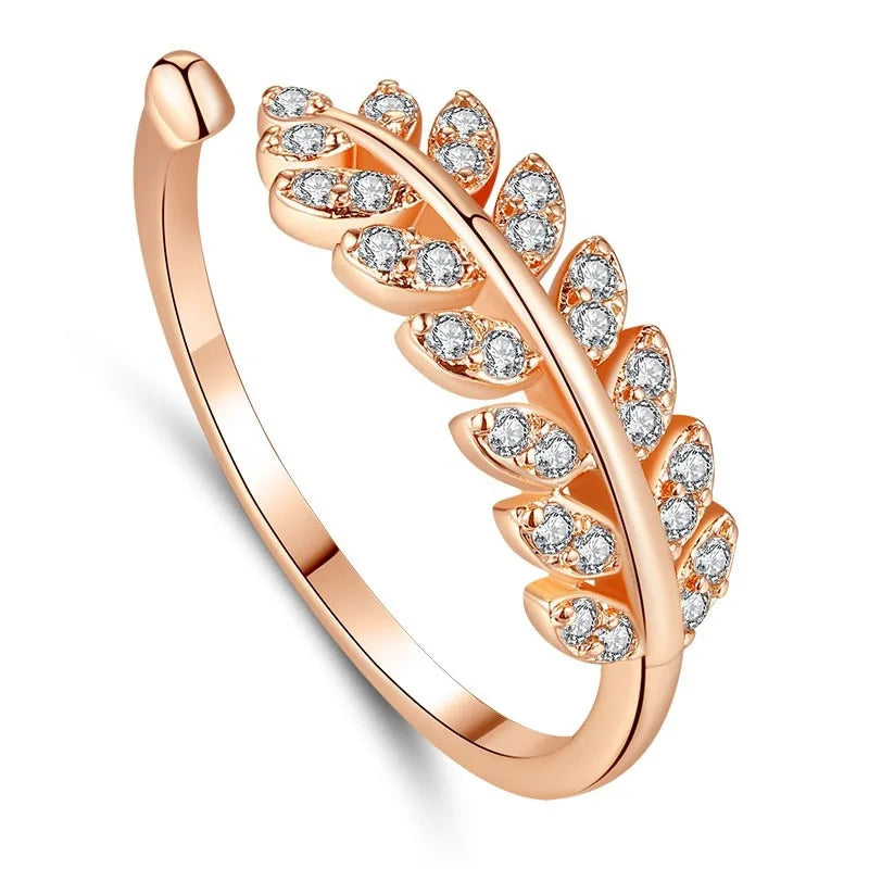Wholesale Alloy Silver Gold Adjustable Cheap Vintage Leaf Design Feather Rings