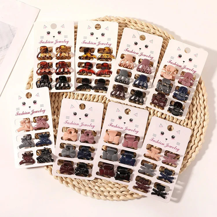 Elegant Minimalist Bow Hair Clips 6pcs/set Small Size Plastic Flower Hair Claws Wholesale