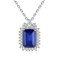 Luxury Fine Jewelry Square Shape Gemstone Pendant 925 Sterling Silver Sapphire Gemstone Necklace for Women