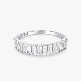 Ailmay Transparent Trapezoidal Zircon Combination Genuine 925 Sterling Silver Finger Ring for Fine Female Fashion Jewelry