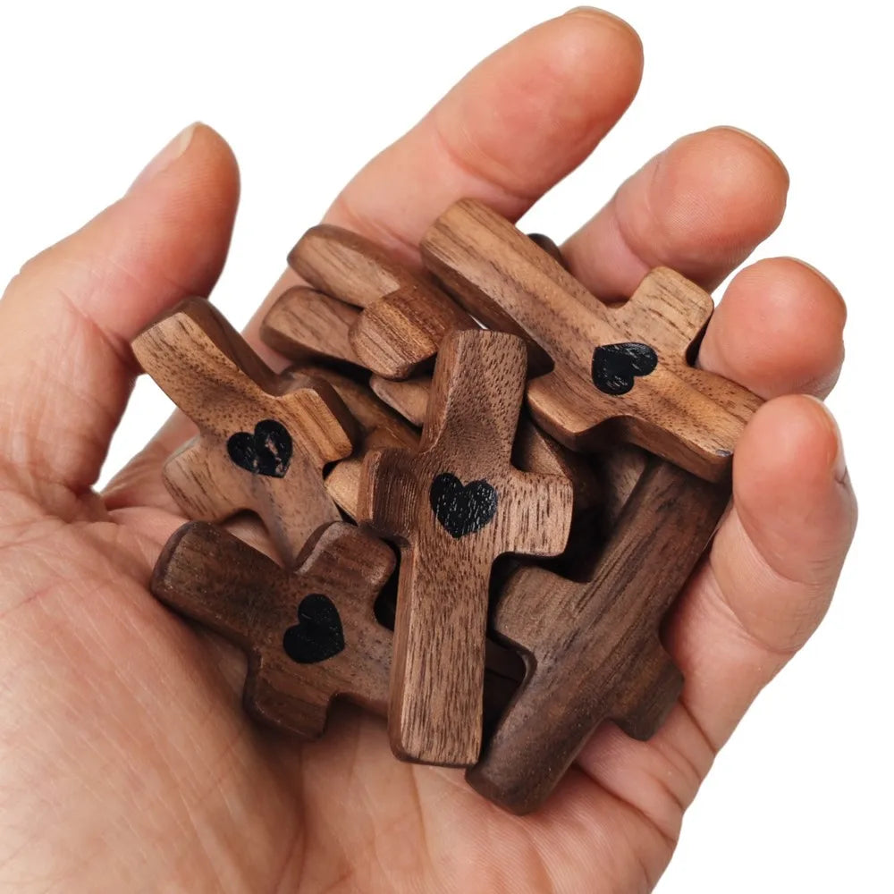 Perfect Hand Fit Polished Solid Wood Cross Handmade Feng Shui Christian Gift for Europe Christmas Decor Freestanding Clutching