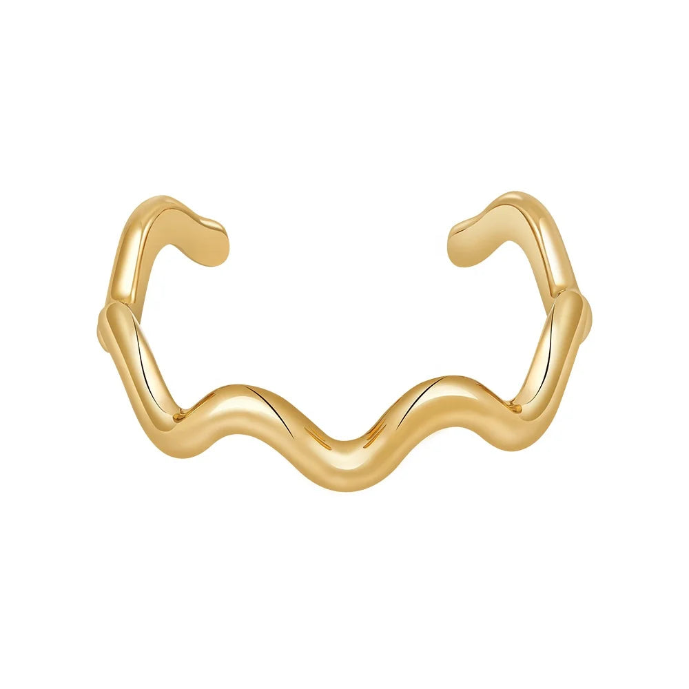 18K Gold Plated Brass Jewelry Irregular Waved Line Design Opening Bangle for Women Punk Accessories Bracelet B232359