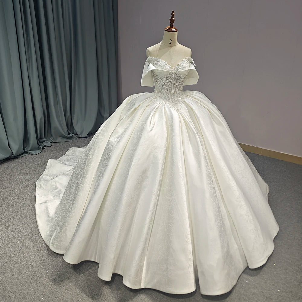 Jancember 1245 Elegant Satin Lace Fabric Sweetheart Puffy Bride Wedding Dresses