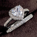 Huitan Hot Selling Fashion Jewelry 2Pcs Sets Rings for Dainty Dazzling Heart Design Crystal Zircon Silver Plated Rings for Women