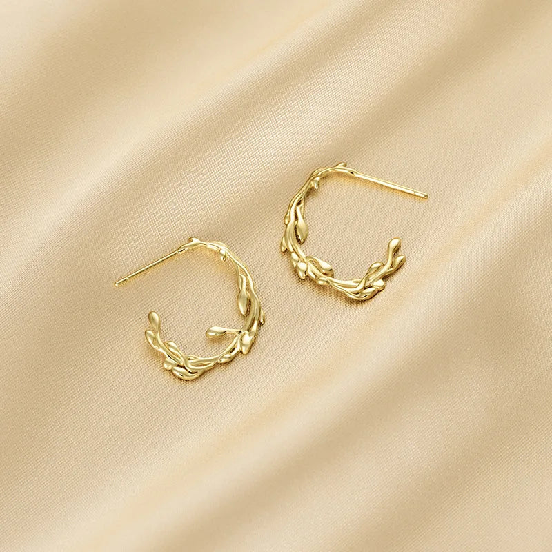 925 Sterling Silver Flower Branch Tree Leaf Leaves Gold Plated Stud Earrings for Women Dropshipping Products 2023