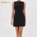 2024 Custom Casual Women Summer Bodycon Pullover Sleeveless Mini Dress Boat Neck Apparel Design Lightweight Jersey Mini Dress