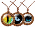 Wolf's Eye Necklace Dragon's Eye Fantasy Animal Eye Pendant Wooden Necklace Wax Leather Cord Woven Jewelry