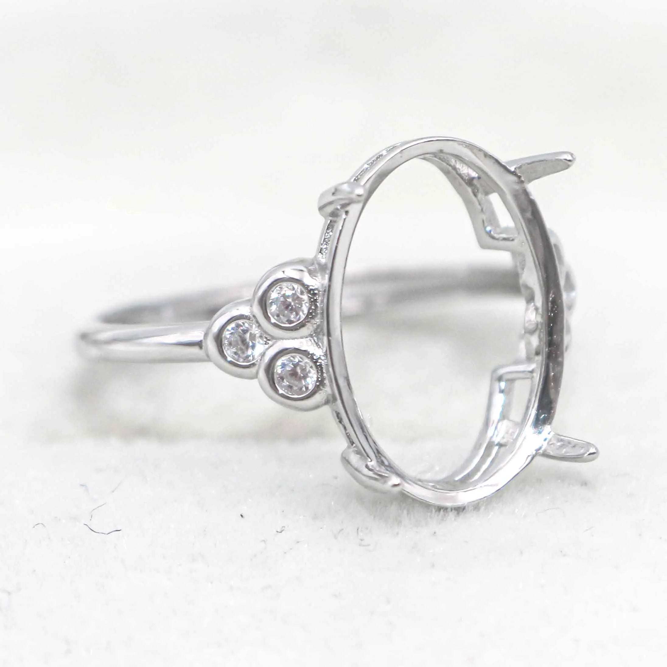 Sterling Silver 10*14mm Semi Mount Ring Empty Frame Blank Support Setting S925 Base Holder Without Center Stone for DIY Inlay