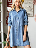 Spring Fall Women's Clothing Women Jeans Dress Ruffled Lapels Buttoned Shirt Skirts Casual Ladies Denim Dresses