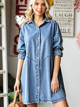 Spring Fall Women's Clothing Women Jeans Dress Ruffled Lapels Buttoned Shirt Skirts Casual Ladies Denim Dresses