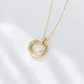 Trendy Twisted Design S925 Sterling Silver Cubic Zirconia 14k Gold Plated Link Chain Pendant Necklace with Overlapping Circles