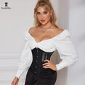Plus Size Firm Height 12" Long Torso Waist Training Corsets Lacing Ribbon Bandage Bustier Mesh Black Corset Top 5 Brooches
