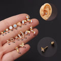 New Stainless Steel Barbell Opal Stone Cartilage Piercing Stud Cz Ear Tragus Helix Screw Back Earring Jewelry