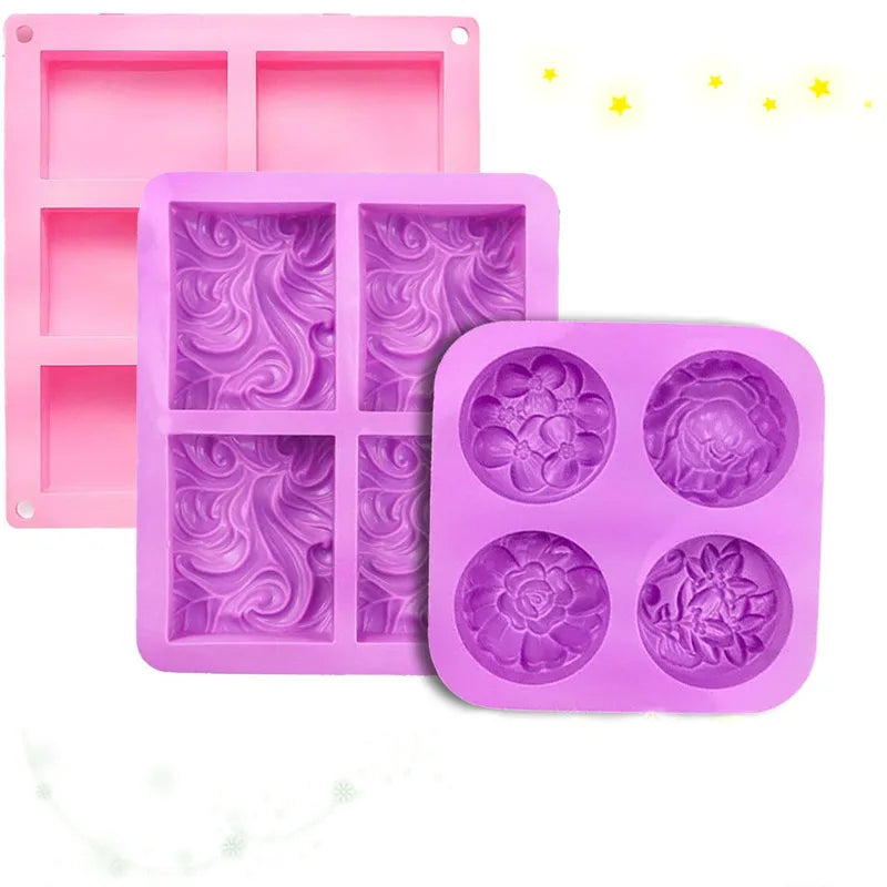 New Hot Sale Rectangles4 Ldifferent Flowers4  Wave Flowers Silicone DIY Soap and Cake Mold