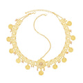 Indian Bohemian Style Gold Plated Coin Tassel Rhinestone Flower Dance Head Chain Metal Hair Accessory for Women Bridal Wedding
