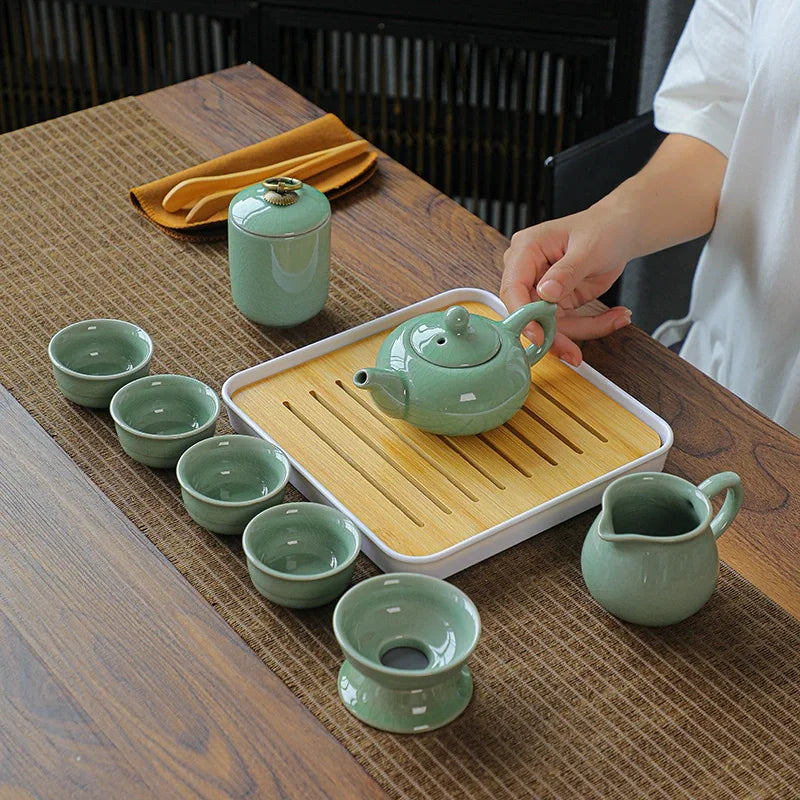 Business Gift Chinese Ceramic Teapot Set with Portable Bag Tea Set Kung Fu Tea Making