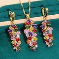 Natuna Colored Zircon Ins Gold Plated Chain Sterling Necklace and Earrings Jewelry Set for Women Girl