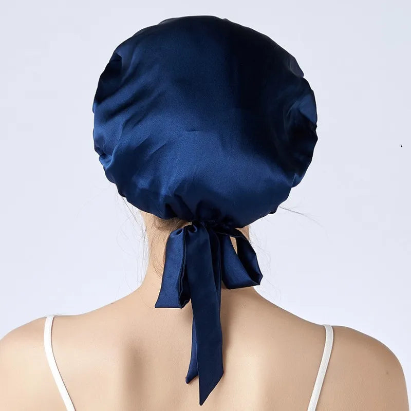 Custom Women Adjustable Luxury 100% Real Silky Reversible Soft Hair Edge Wraps Head Sleep Cap Hat Mulberry Silk Bonnets With Tie