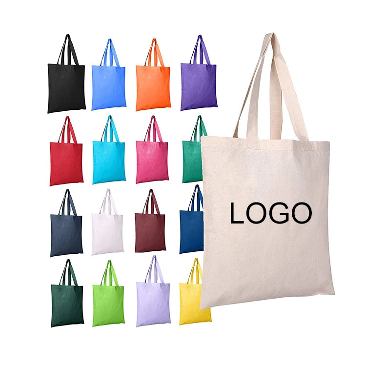 Colorful Custom logo Printed Blank Canvas Tote Bagseco Friendly Reusable Heavy Foldable Cotton Shopping Bag