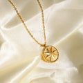 New Fashion Charm 18K Gold Plated Stainless Steel Eight Pointed Star Coin Pendant Necklace for Women