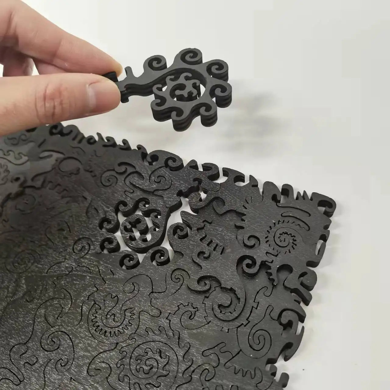 Full Black Unique Shape Laser Cut Wooden Puzzle Blind Box for Children and Adults 7mm Plywood Unique Black Puzzle