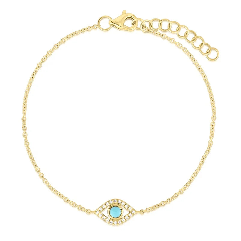 Gemnel Delicate 925 Sterling Silver 18k Gold Classic Turquoise Evil Eye Charm Bracelet Women