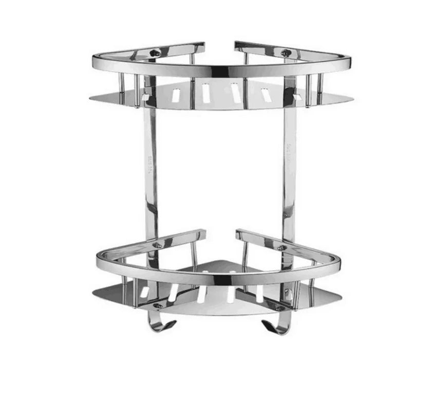 Adhesive Modern Hotel Bathroom Corner Shelves 2-Tier Stainless Steel 304 Chrome Finish Shower Caddy Easy Installation 1 Year