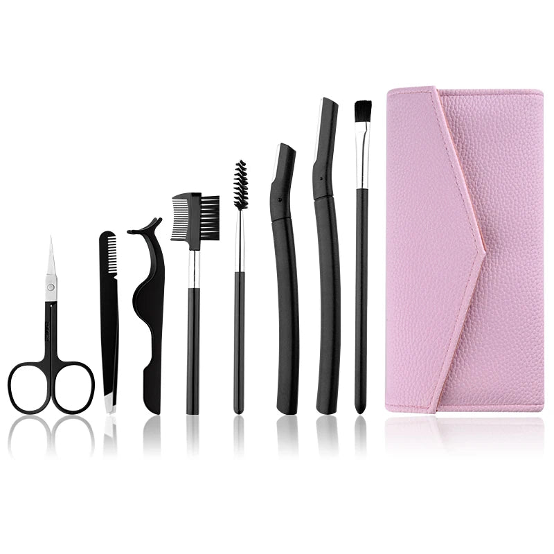8pcs Professional Multi-Function Eyebrow Shaping Tools Set Eyelash Clip & Beauty Eyelash Extension False Eyelash Tweezers