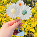 Factory Wholesale Natural Quartz Selenite Sunflower Triplet With Stand Spirit Healing Crystal Carving Crafts for Home Decoration