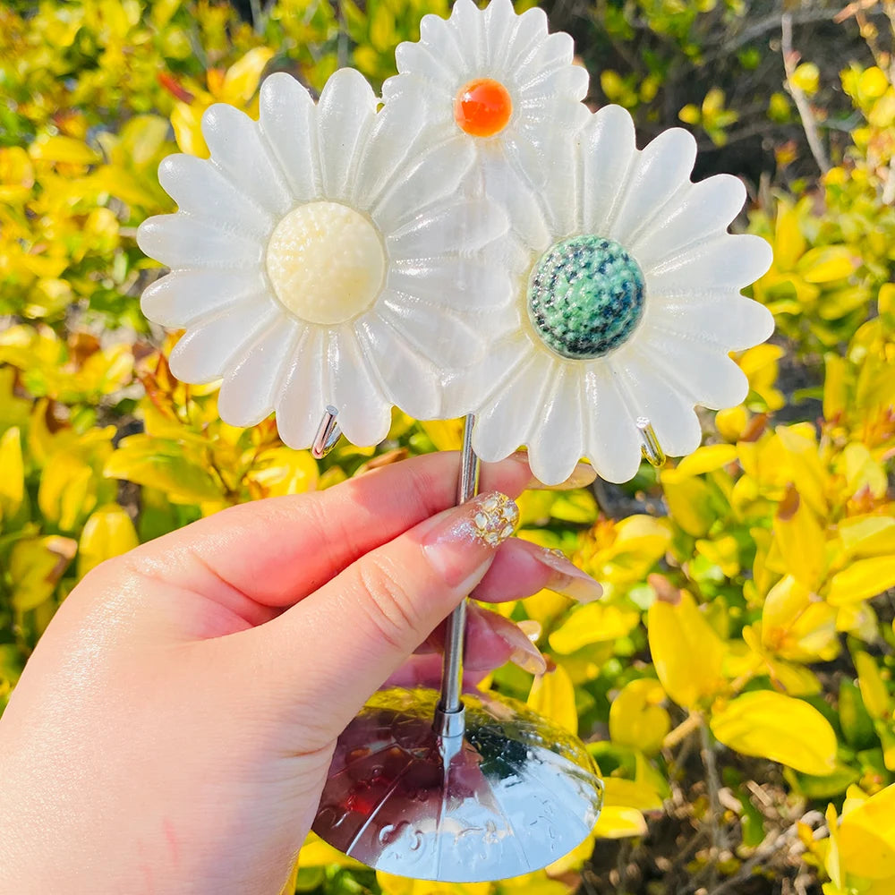 Factory Wholesale Natural Quartz Selenite Sunflower Triplet With Stand Spirit Healing Crystal Carving Crafts for Home Decoration