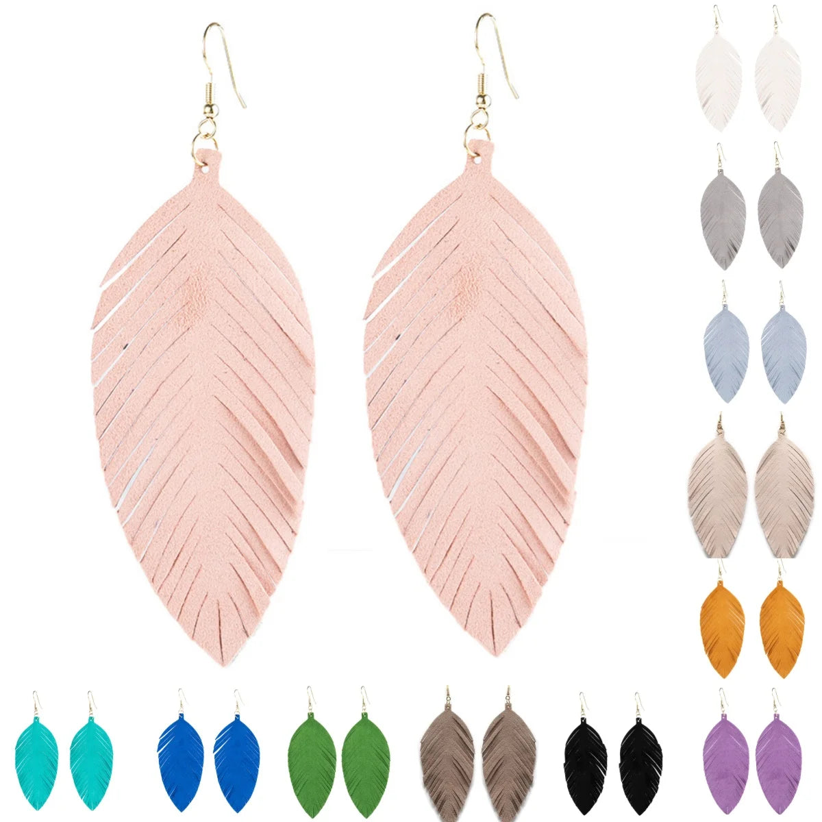 26 Multi Colors Handmade Lightweight Soft Velvet Leather Tassel Drop Earrings Faux Leather Feather Earrings