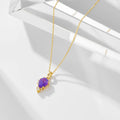 S925 Sterling Silver Natural Amethyst Pendant Necklace Vintage Gold Plated Teardrop Link Chain Gemstone Necklace for Women