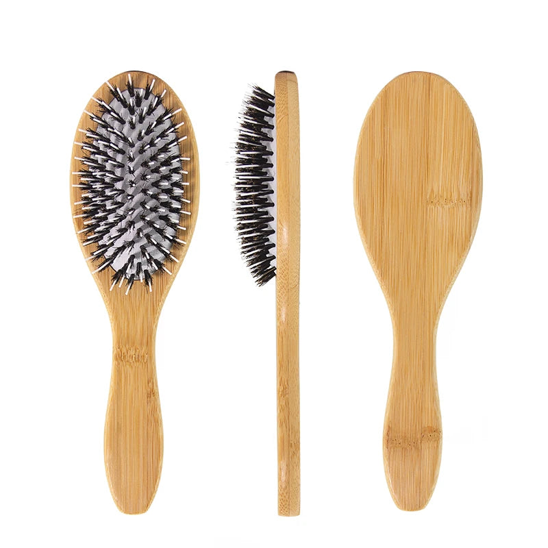 Dropshipping Eco-Friendly Boar Bristle Nylon Bamboo Handle Smooth Hair Extension Paddle Brush for Home Use