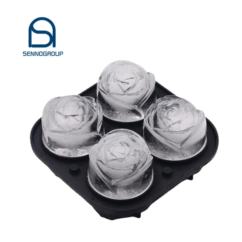Wholesale Easy Release Rose Ice Mold 4 Cavity Whiskey Silicone Rose Ice Ball Maker Mold Ice Cube Tray with Lid