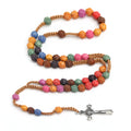 Hot Sale Colored Rose Beads Cross Necklace Catholic Rosary Jesus Christ Prayer Beads Religious Jewelry