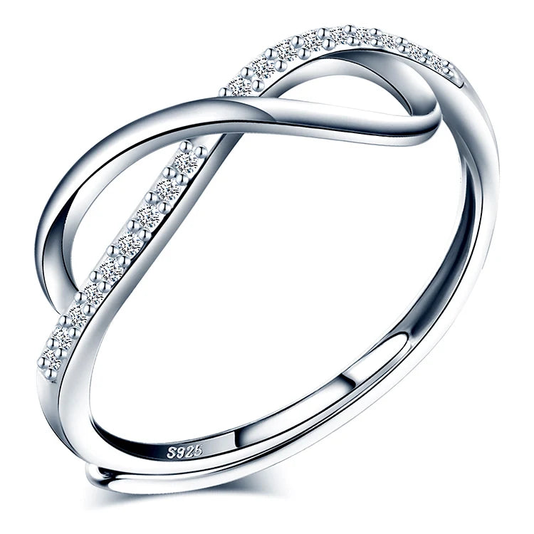 S925 Silver Simple Adjustable Rings Infinity Zircon Rings