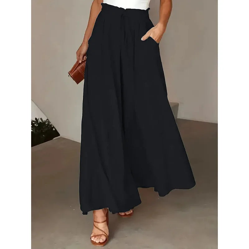 RNSHANGER Fashionable High Waisted Wide Leg Pants for Women Summer Loose and Comfortable Solid Color Trousers with Elastic Waist