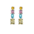ODM Dainty 18k Gold Plated Pastel Colorful CZ Diamond Zircon Baguette Earring and Ring Jewelry Set