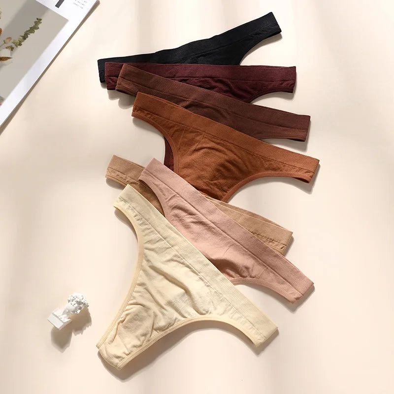 SHINBENE Comfortable Seamless Knitted Thongs No Show Thong Underwear Briefs Mid Rise for Women