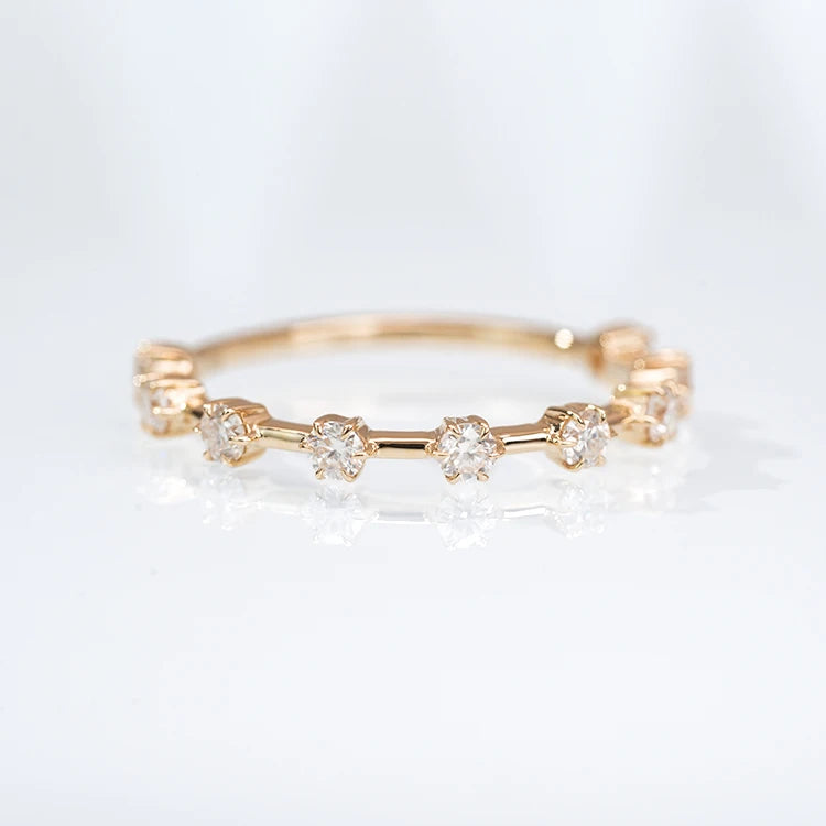 Redleaf Eternal Jewelry 14K Solid Yellow Gold Rings Round Brilliant Cut D VVS1 Moissanite Eternity Engagement Ring Band