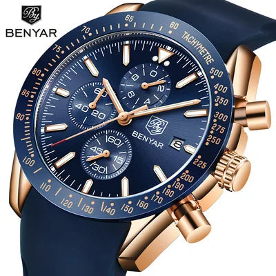 BENYAR Men Watches Brand Luxury Silicone Strap Waterproof Sport Quartz Chronograph 2023 Watch Men Clock