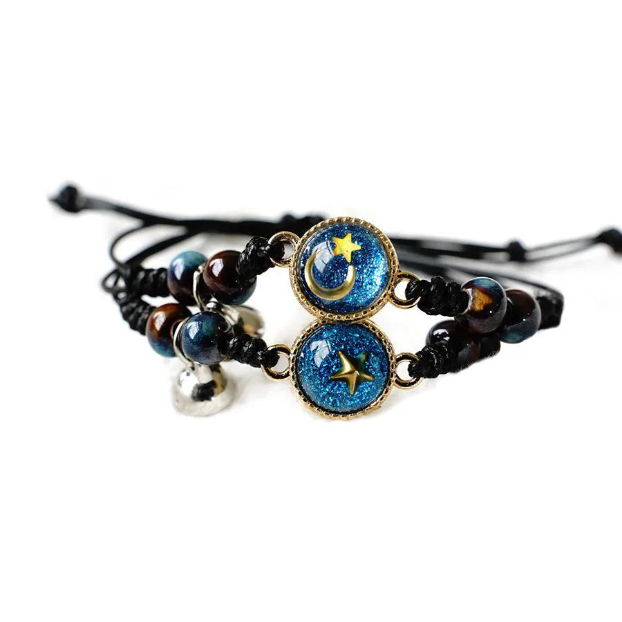 Adjustable  Knitting Magnetic Sun and Moon Bracelet for Couple 2pcs/set KIB072