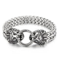 KALEN  Mens Stately Stainless Steel Lion Head Herringbone Link Bracelet