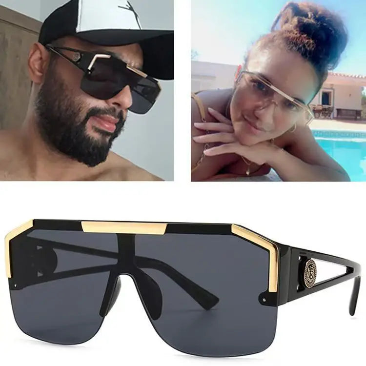 Custom Logo Fashion Vintage Women Oversized Square Sunglasses Big Frame Shield Shape Sunglasses Women