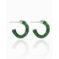 925 Sterling Silver Enamel Green Color Huggie Hoop Earrings for Women Silver Green Enamel Hoop Earring