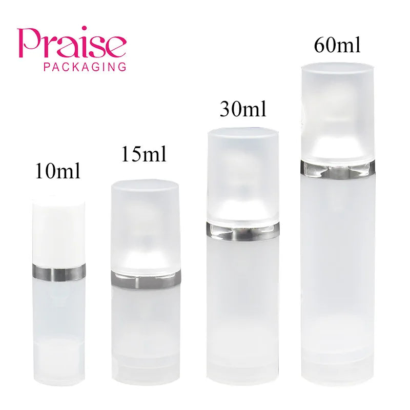 Wholesale Stock Frosted Plastic Lotion Bottles 10ml 15ml 30ml 60ml Round Airless Skin Care Bottles