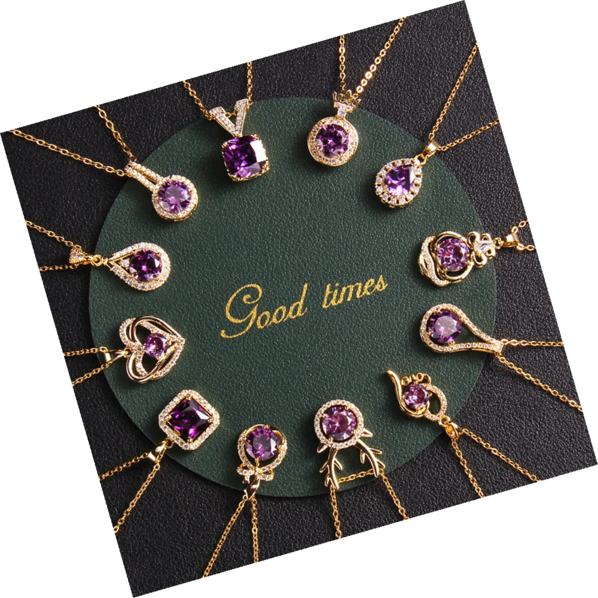 DAIHE Wholesale Titanium Steel Jewelry Purple Cz Rhinestone Necklace Diamond Pendant Gold Silver Plated Necklace for Women