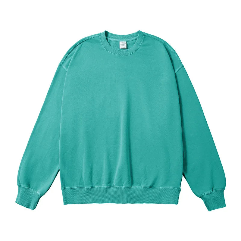 2024 Oem Factory Blank Hoodie 420gsm Vintage Washed 420 Gsm French Terry  Pullover Custom logo Loose Fit Crew Neck Sweatshirt